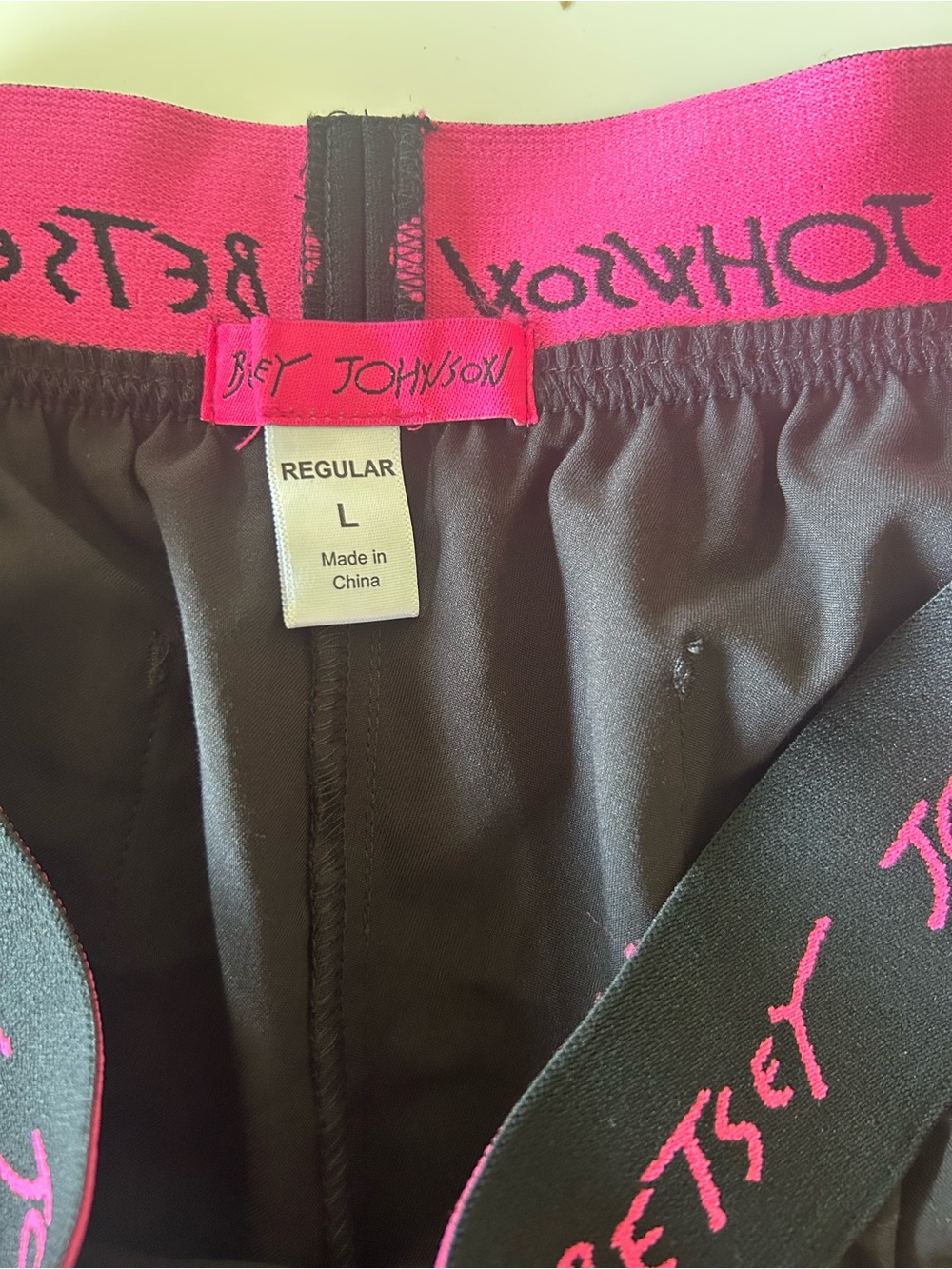 Betsey Johnson Black and Hot Pink Scrub Pants.